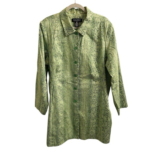 Dialogue Women’s Jacket Duster Green Snakeskin Print, Button Front Sz 22W Y2K - Picture 1 of 3